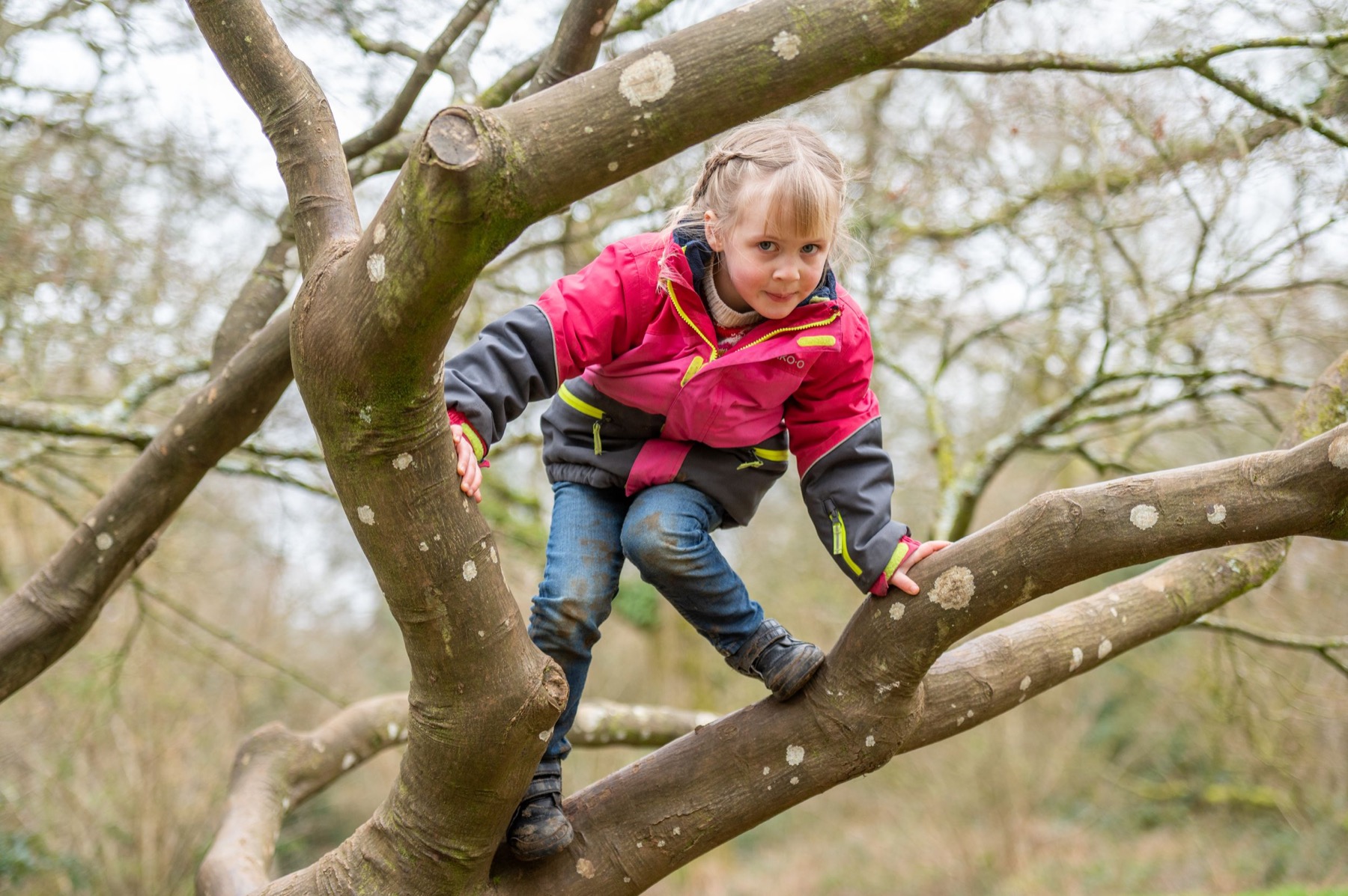 Two children sitting inside a den made from branches